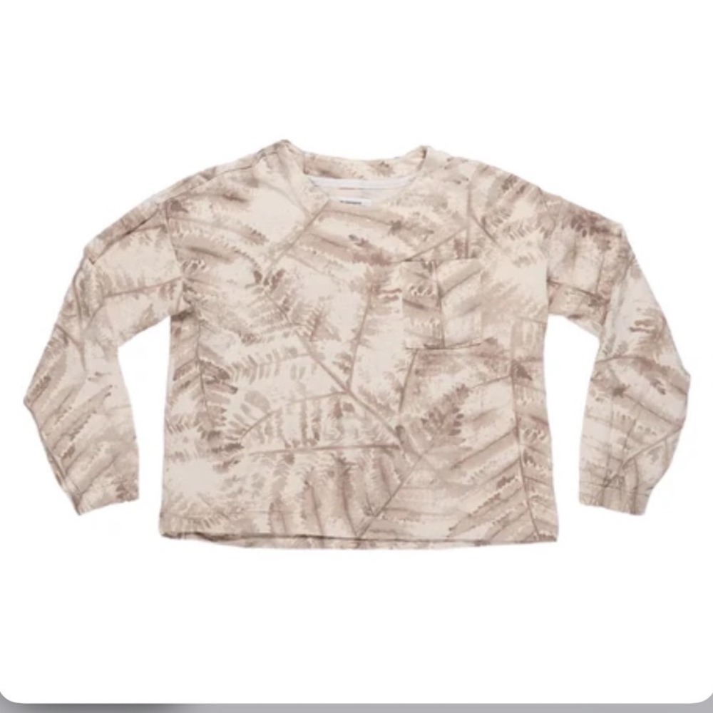 REI Co-op Womens Fern Print Cotton French Terry Pullover Top Tan XS